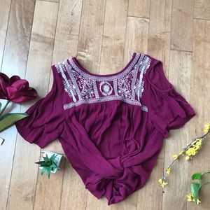 Rose Wine Colored Shirt with Shoulder Cut Outs